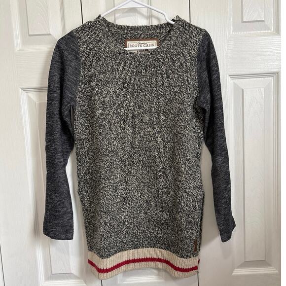 Roots Cabin Wool Blend Contrast Sleeve Tunic Length Sweater XS - Picture 2 of 8